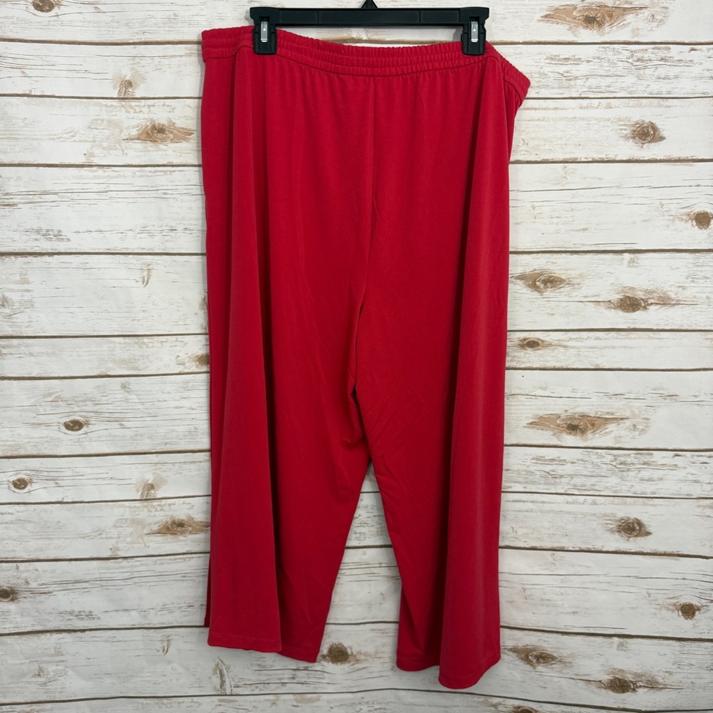 Susan Graver Weekend Red Pull On Drawstring Wide Leg Pants - Picture 2 of 8